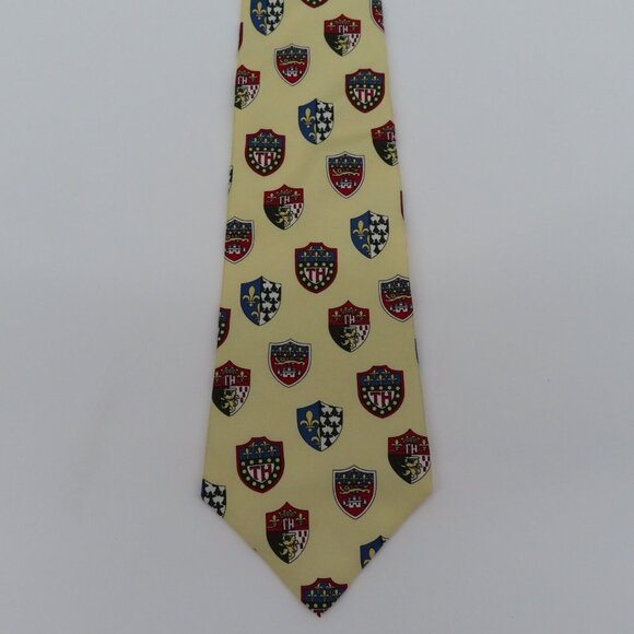Tommy Hilfiger Yellow Red Blue Logo Crest Print Mens Necktie Tie Italian Silk - Picture 6 of 6